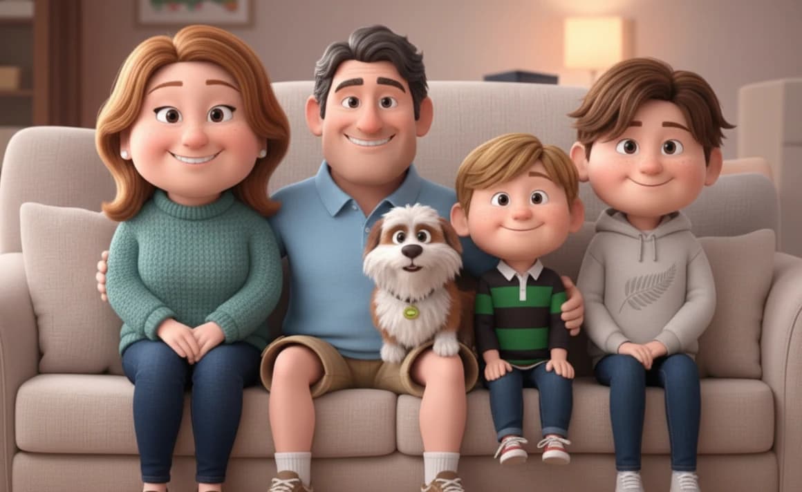 The Comparewells family on their sofa.